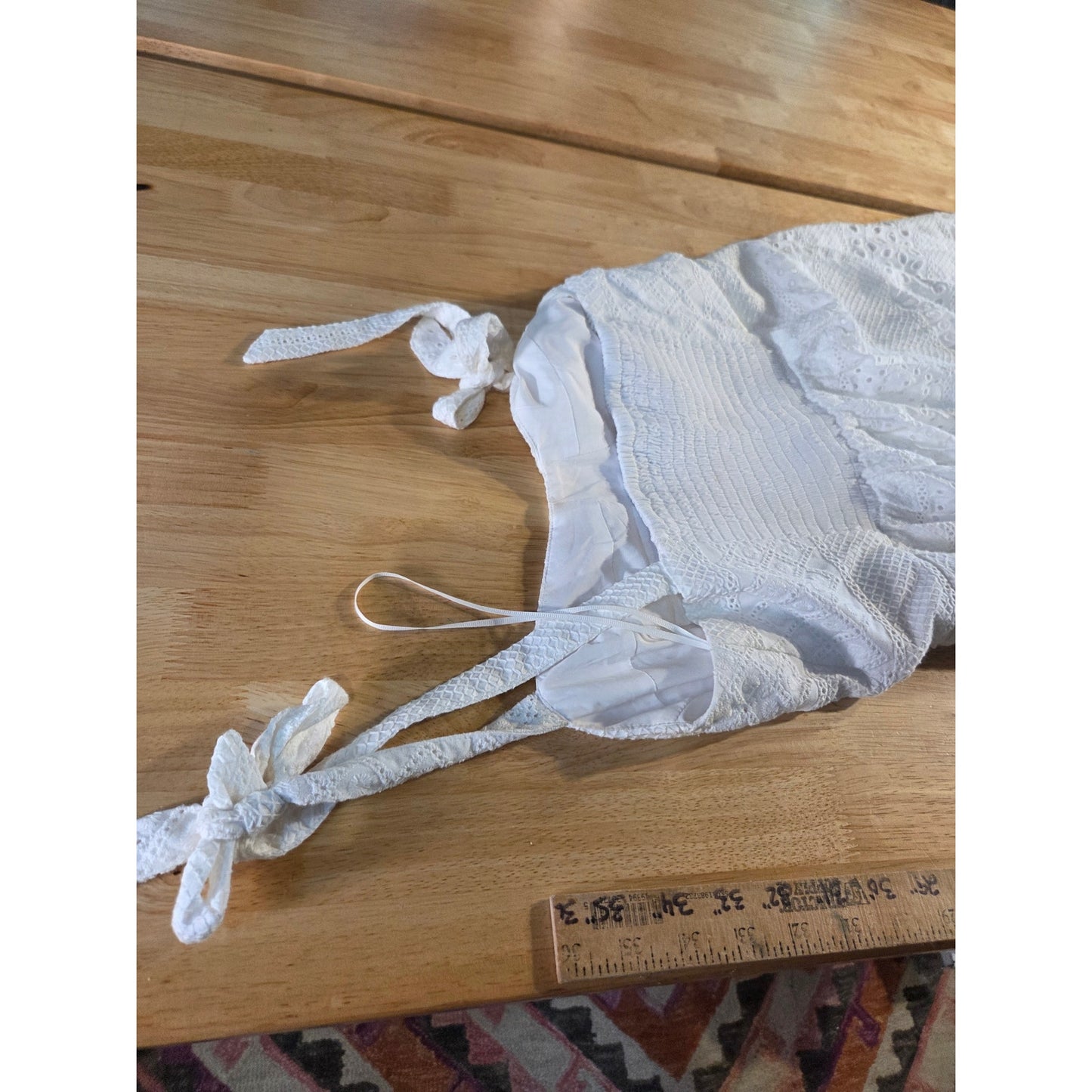 Steve Madden White Rayon Eyelet Tie Strap Summer Dress Elastic Sheered Back 8