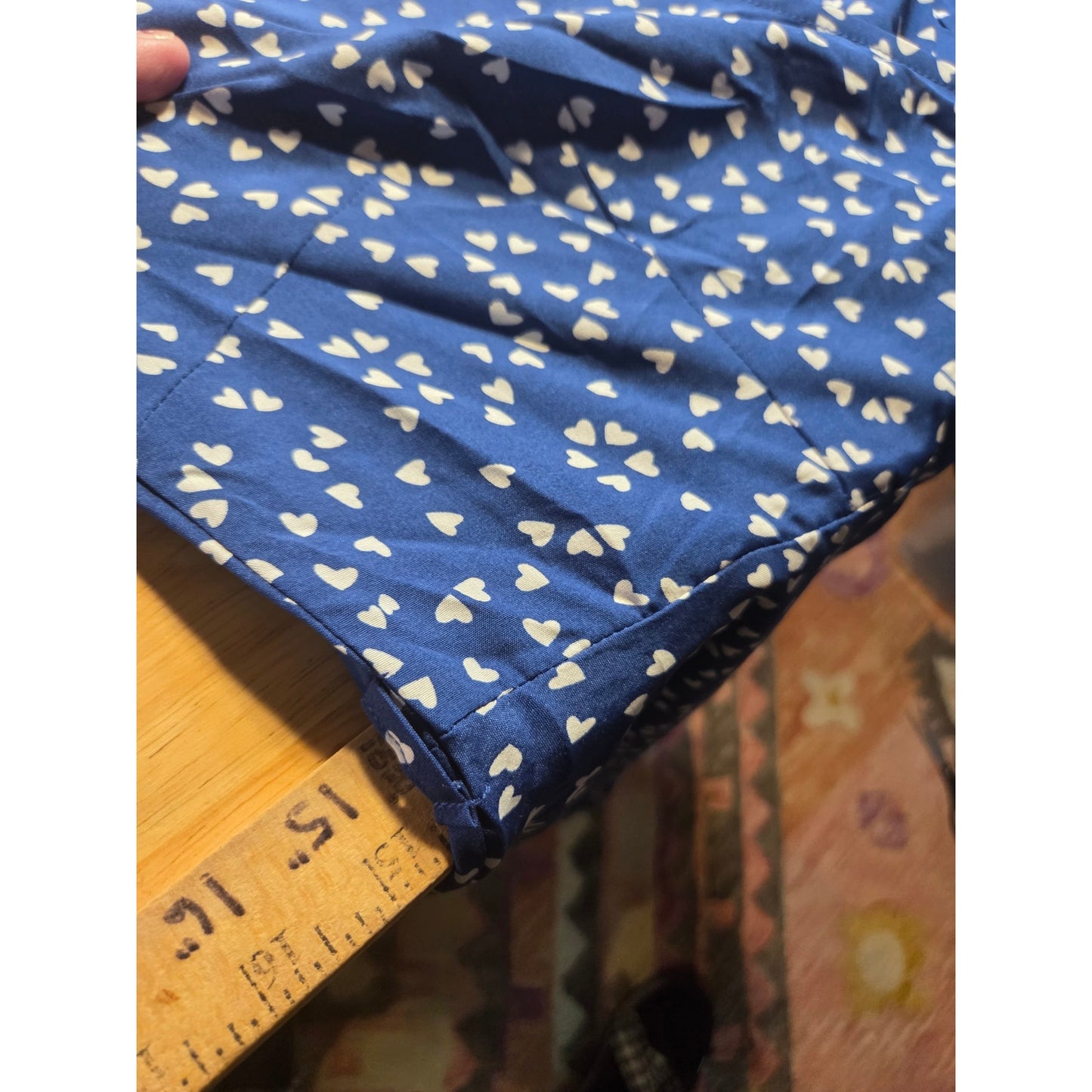 Floral Pig Blue Heart Print Dress Keyhole Puff Sleeve Detail Faux Wrap M