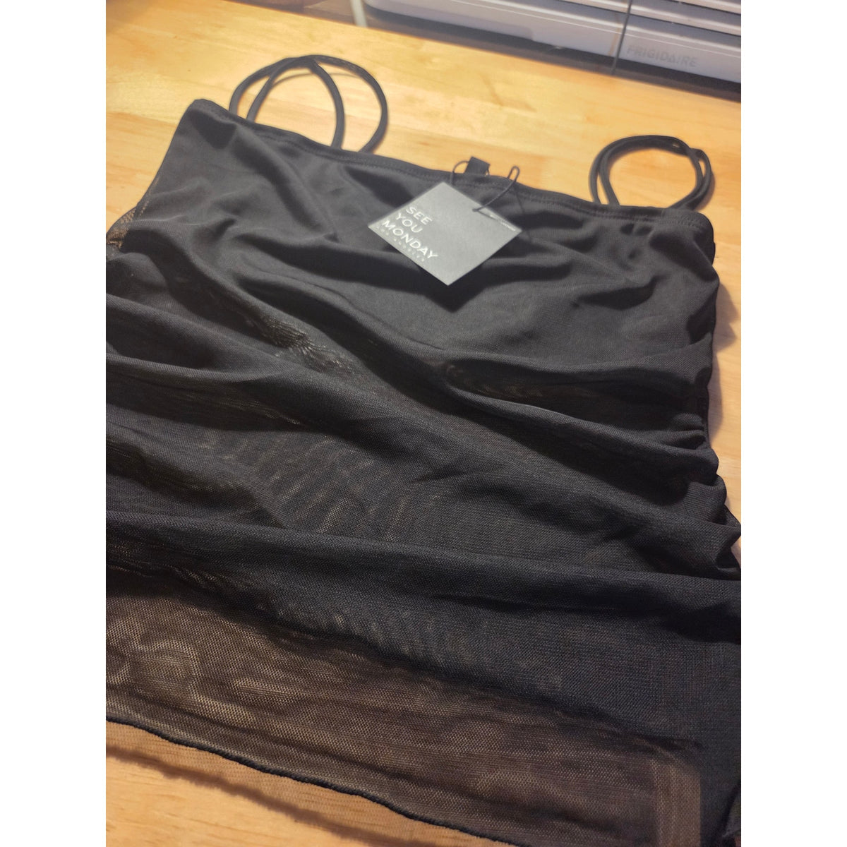 New with tag See You Monday black tank top sheer tummy adjustable strap size LG