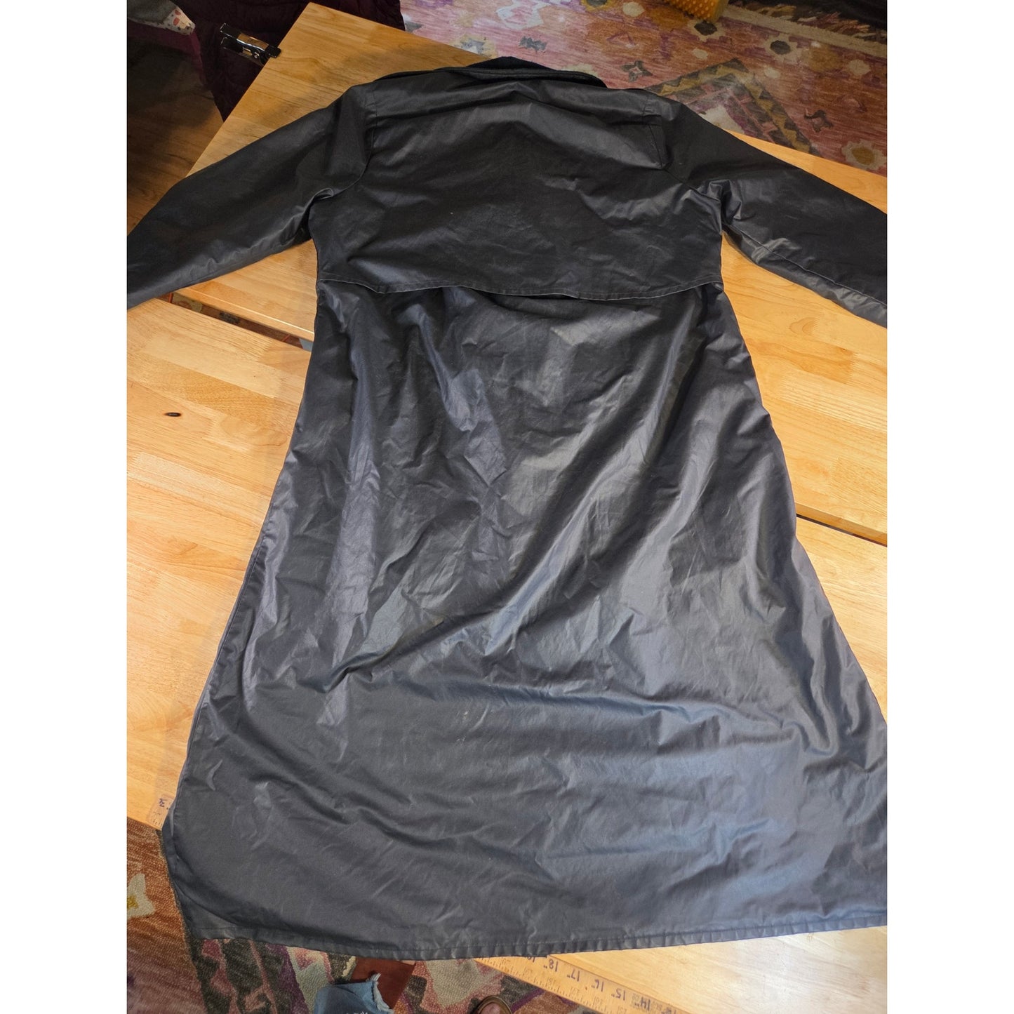 Loofey Swiss Plaid Wool Lined Navy blue Oiled Trench Rain Coat Medium Tartan