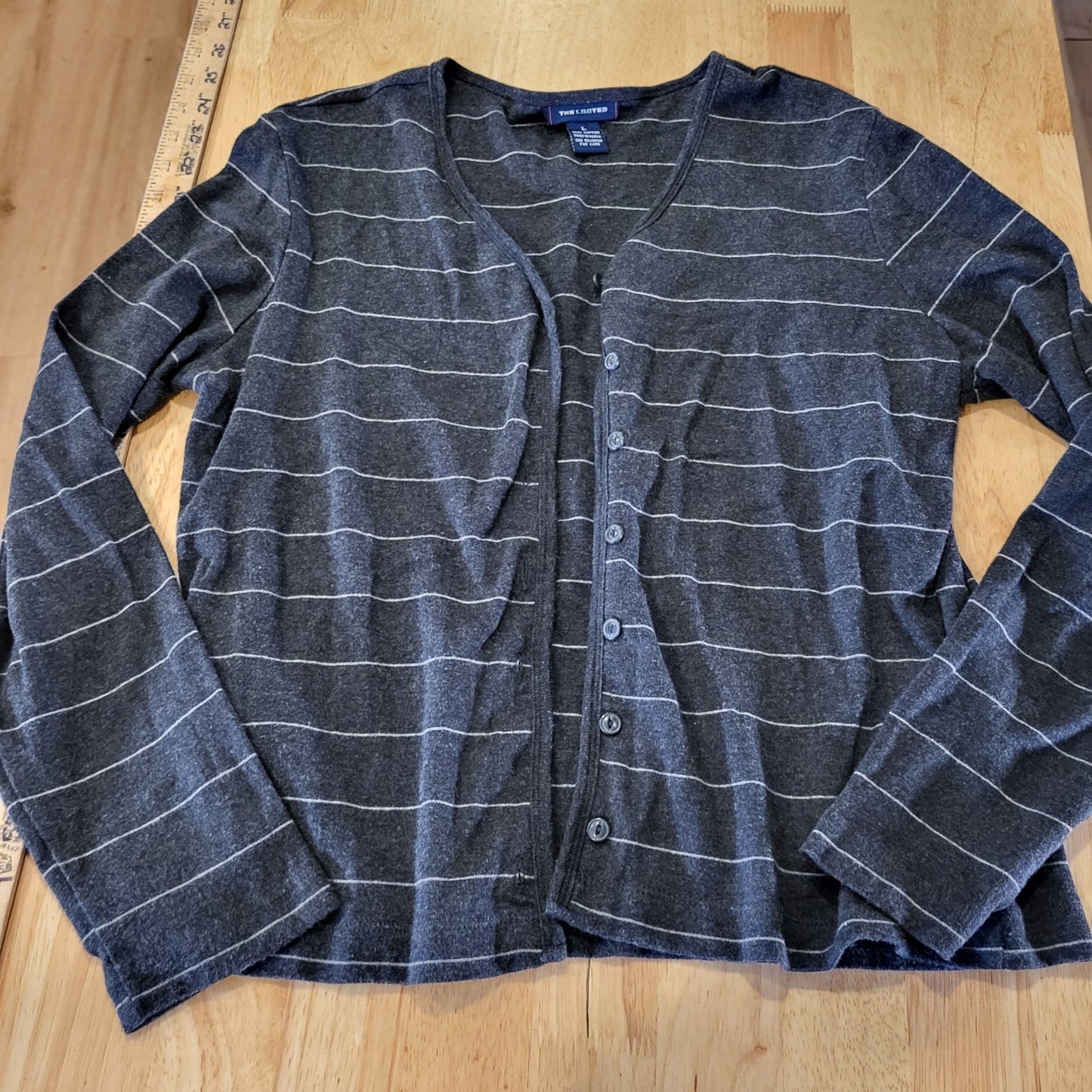 The Limited Gray Striped 100% Cotton 2 Piece Tank Cardigan Stretch Knit Large