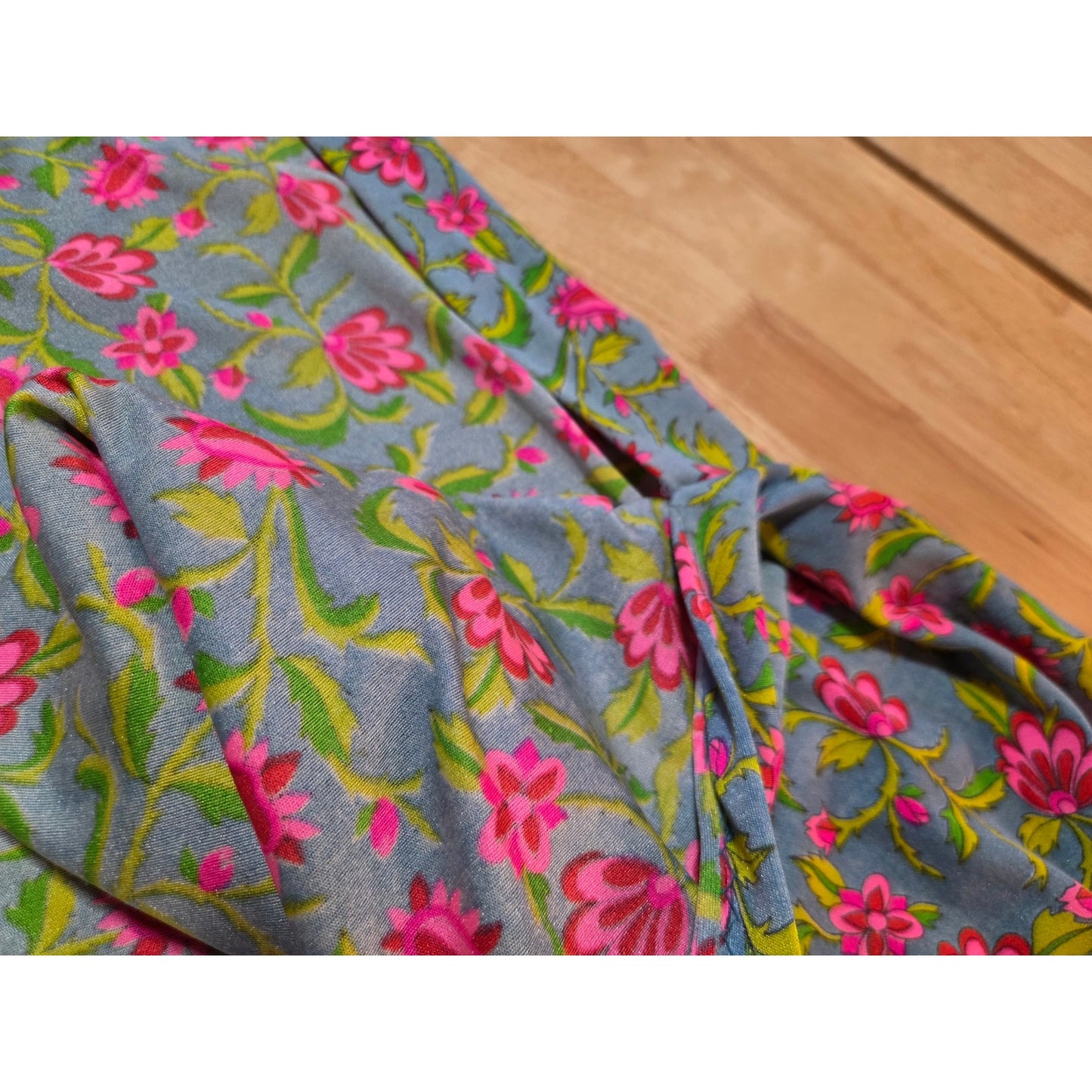 Vintage Chinese Style Hand Finished Neon Pink Blue Floral Sleeveless Maxi Dress