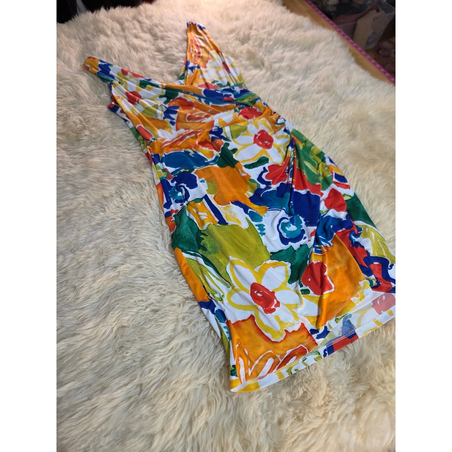 Ralph Lauren colorful sleeveless bodycon dress double line knit size 10 18* p2p