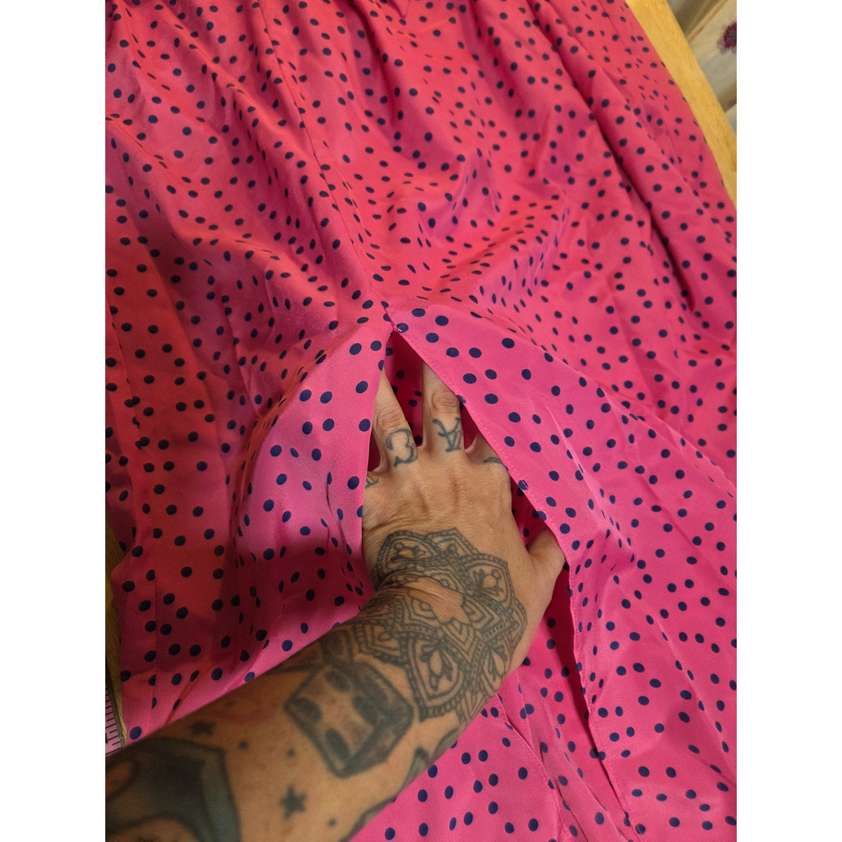 J Peterman Pink & Navy polka dot Maxi skirt size 6