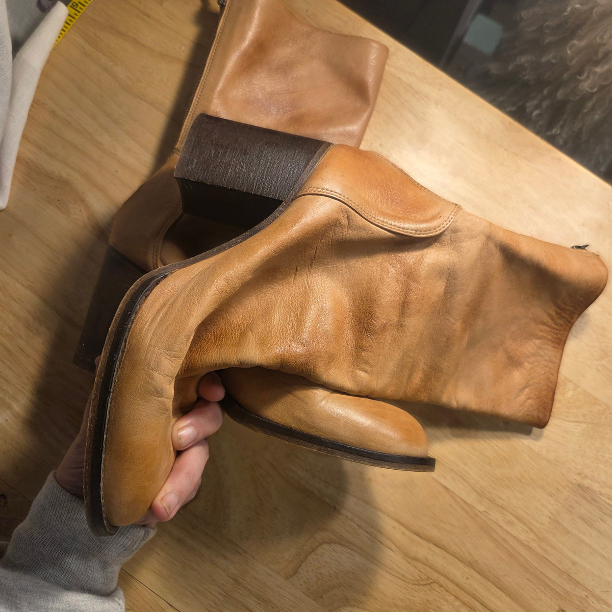 Free People camel soft leather block heel boots size 39