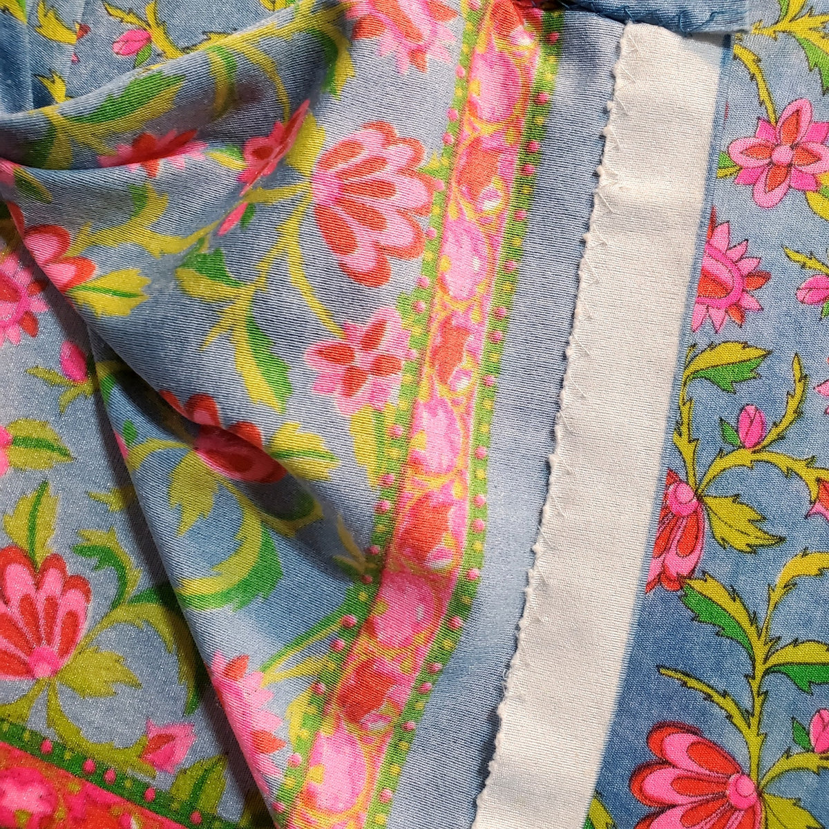 VINTAGE CHINESE TRADITIONAL DRESS BLUE PINK GREEN FLORAL POLYESTER SM