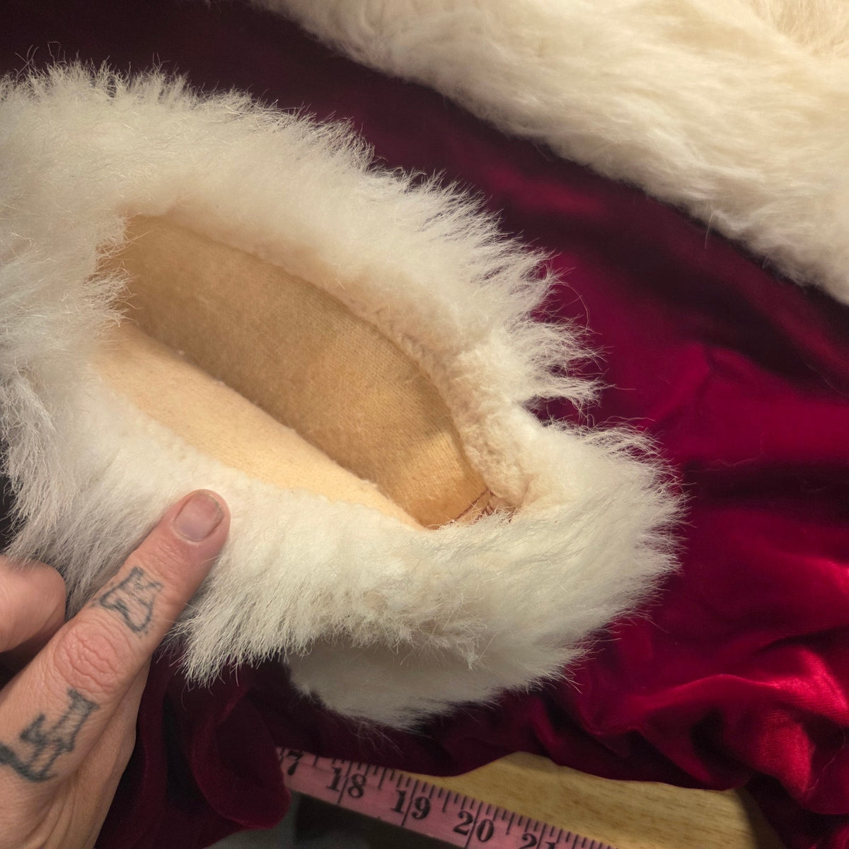 Vintage velvet Santa costume with hat zip front fur lined 42" elastic waist