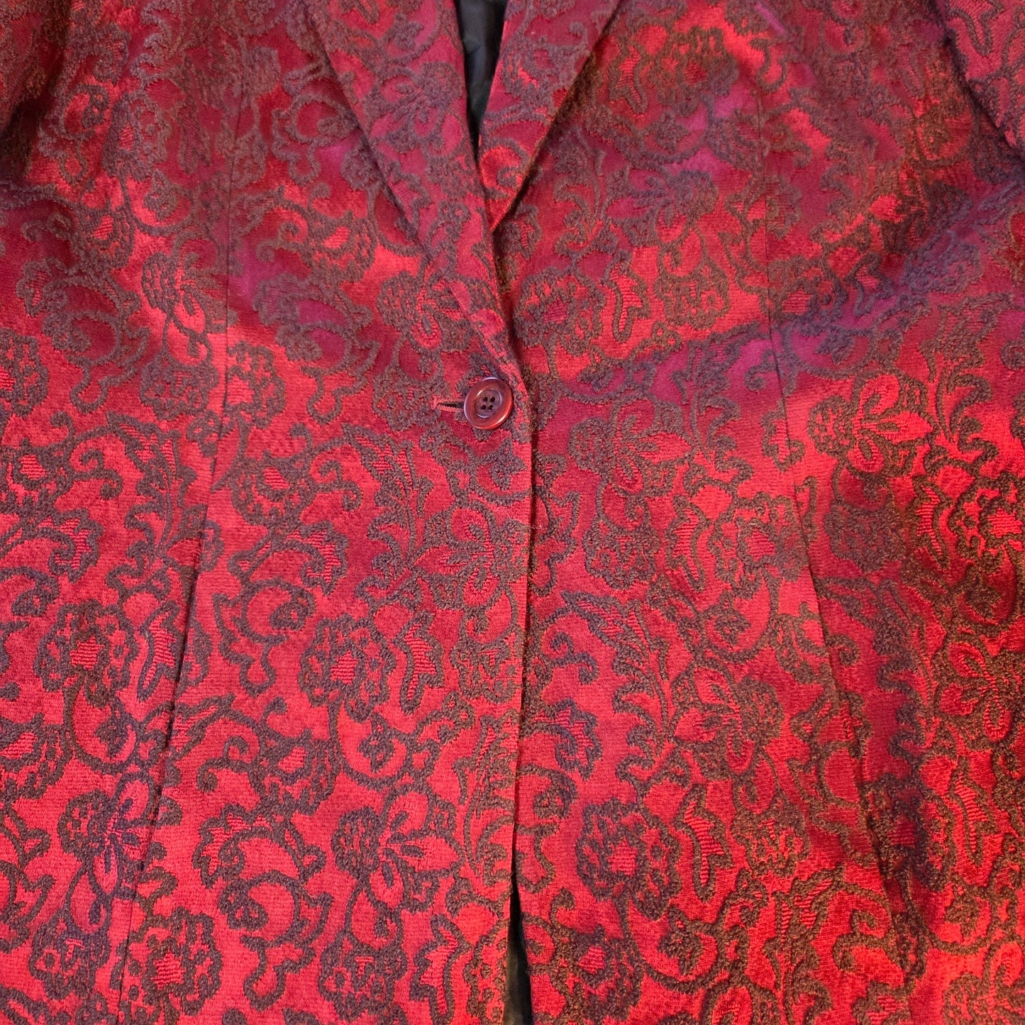 Tahari red blazer black embroidery size 14 lined wool blend