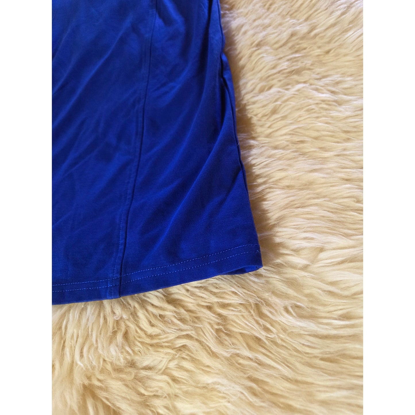 Cartise blue rayon blend jersey knit dress mesh cut out shoulder zipper gold 8