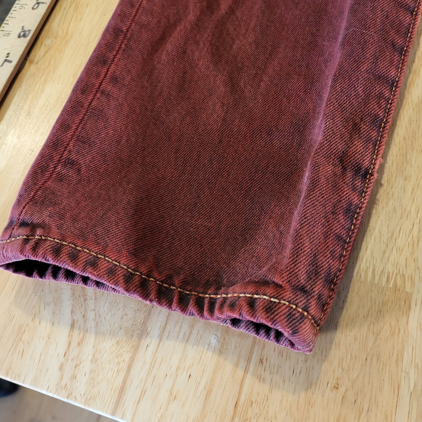 Levi's 501 CT Maroon 31 x 32 Tapered Denim Jeans Faded Tag 90.s Custom Cut