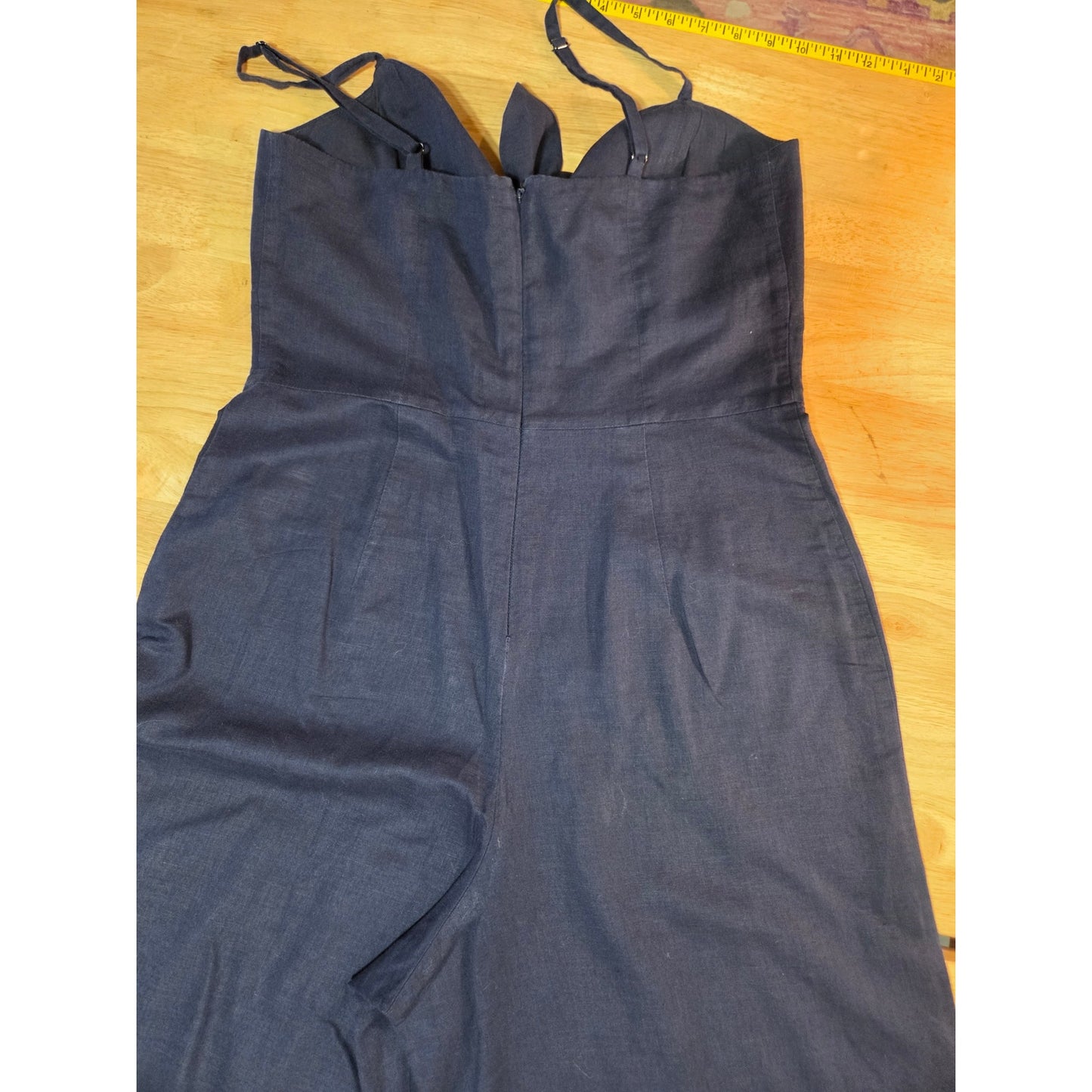 J.Crew size 6 navy blue sleeveless wide leg jumpsuit elasticated Pockets cotton