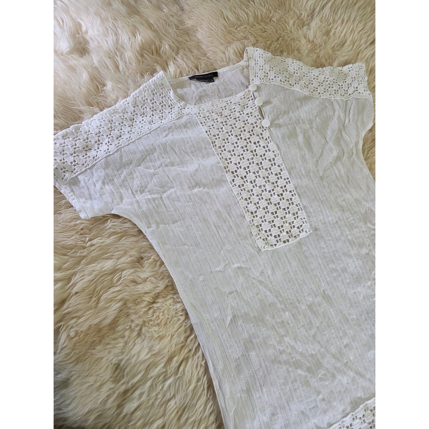 BCBG Max Azria white cotton eyelet short sleeve Tunis dress top short sleeve