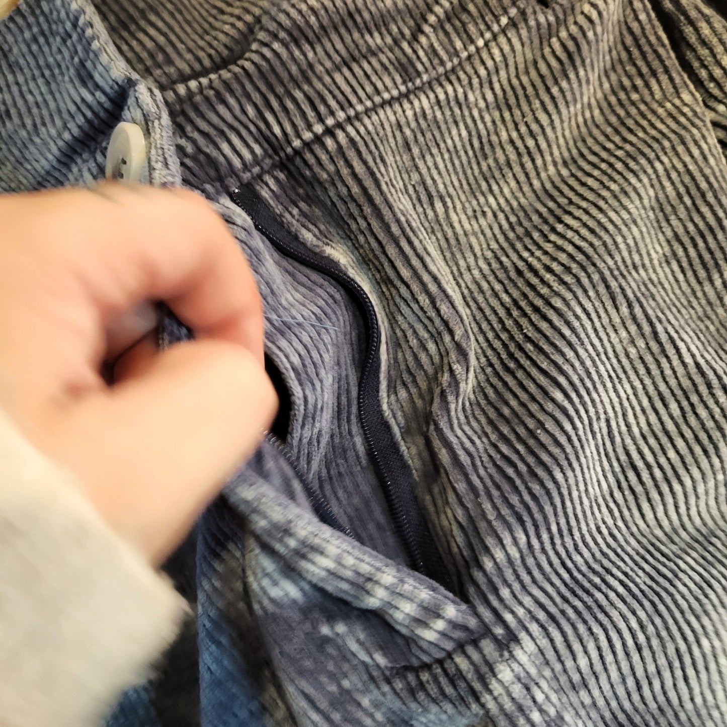 POL Blue Corduroy Long Sleeve Button Front Shorts Jumpsuit Elastic Waist Zip