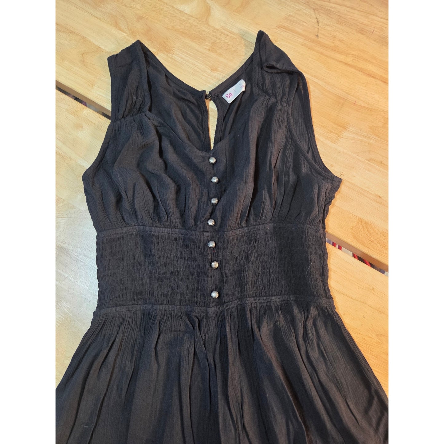 SO brand black wide leg jumpsuit elasticated waist sleeveless button Pockets LG