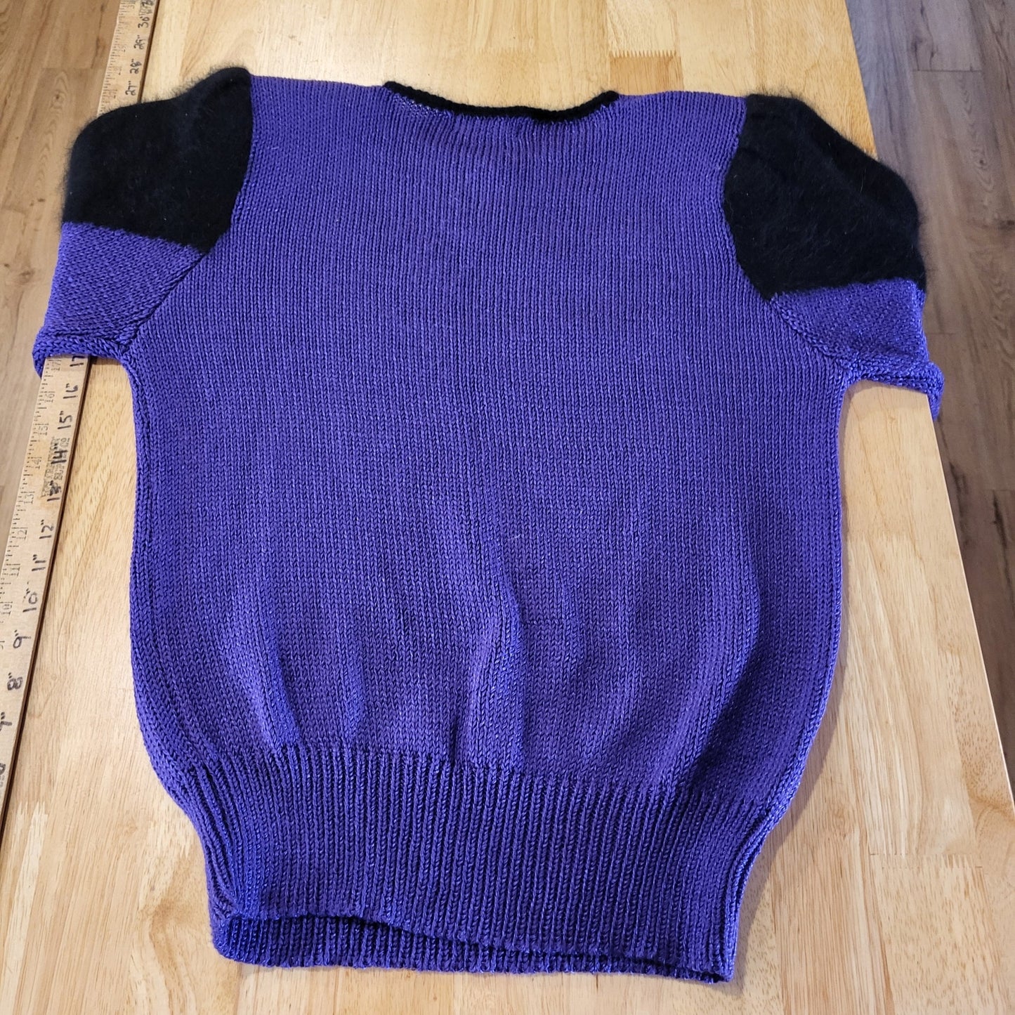 Vintage Purple Embellished Black Blended Knit Sweater 20" P2P