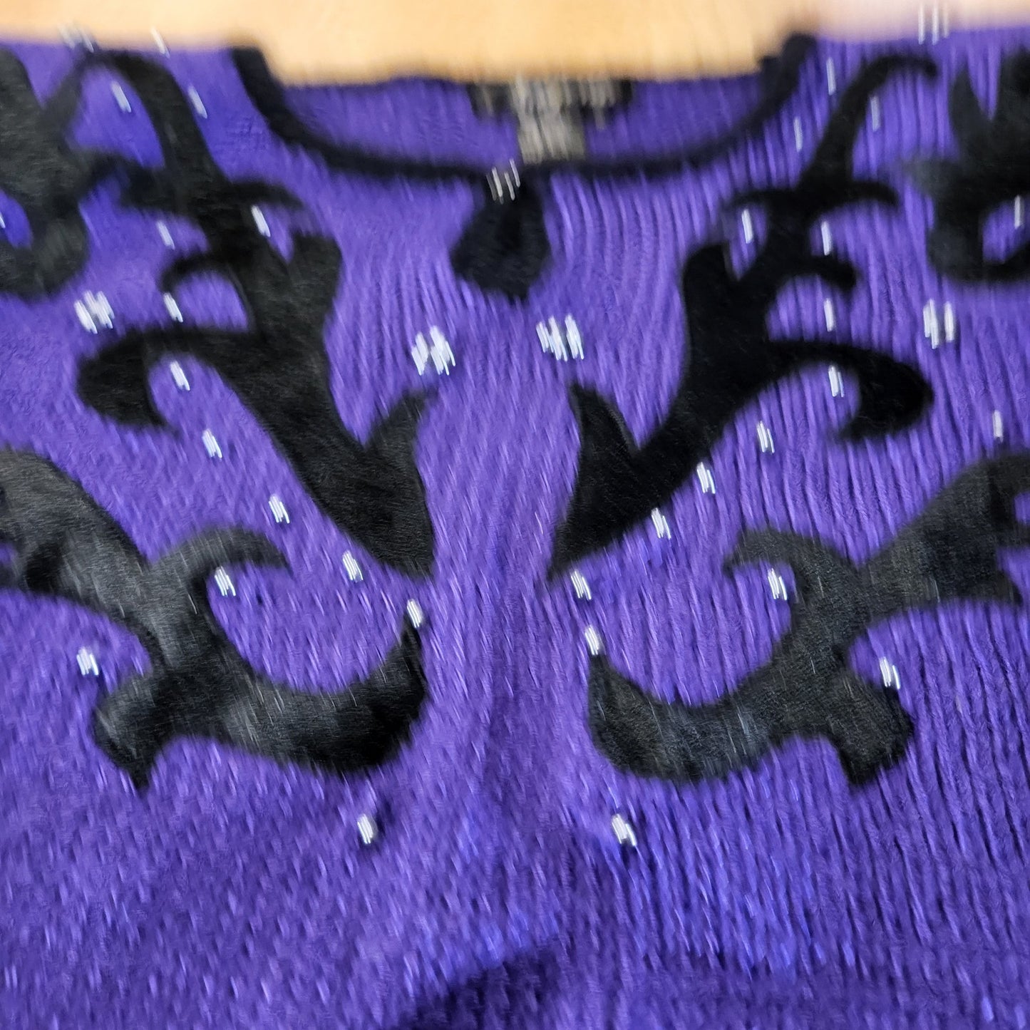 Vintage Purple Embellished Black Blended Knit Sweater 20" P2P