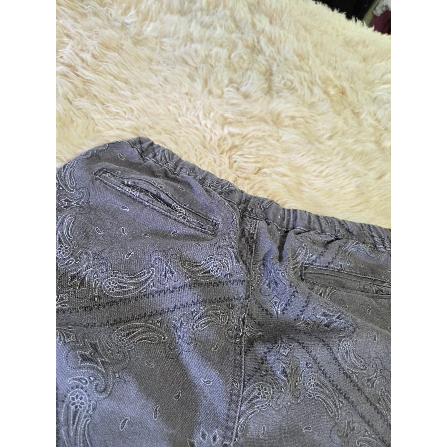 Blacksmith GRAY Paisley Harem cut JEAN shorts elastic waist tie crop distress