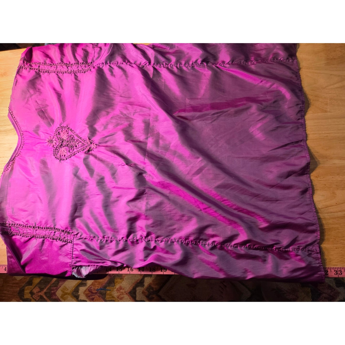 Satin hand Embroidered Iridescent Pink Heart Floral Motif Large Long Sleeve