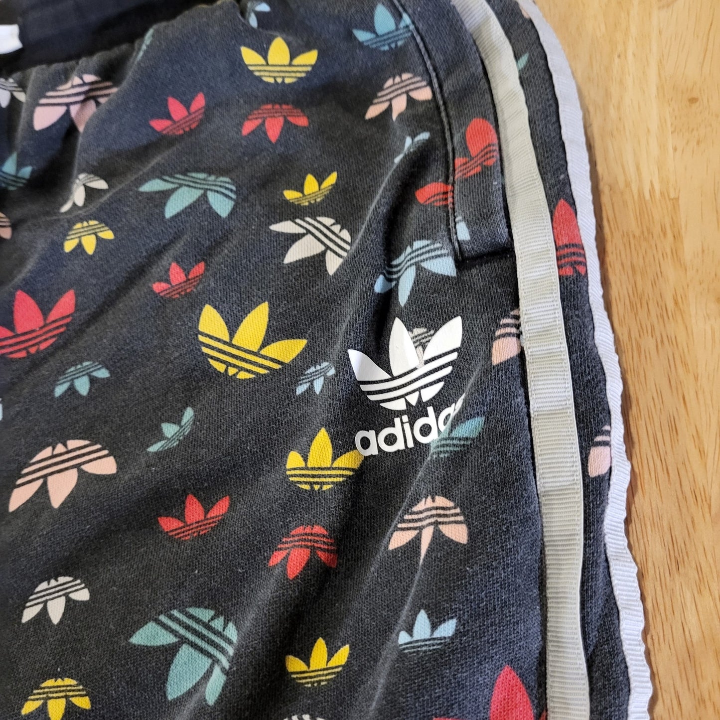 Adidas Originals Black Sweat Shorts Colorful All Over Print Stripe