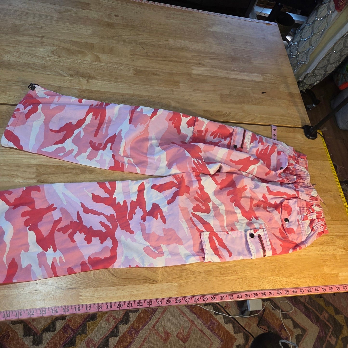 Riflessi pink camouflage Raver pants bondage straps wide leg adjustable 2XL