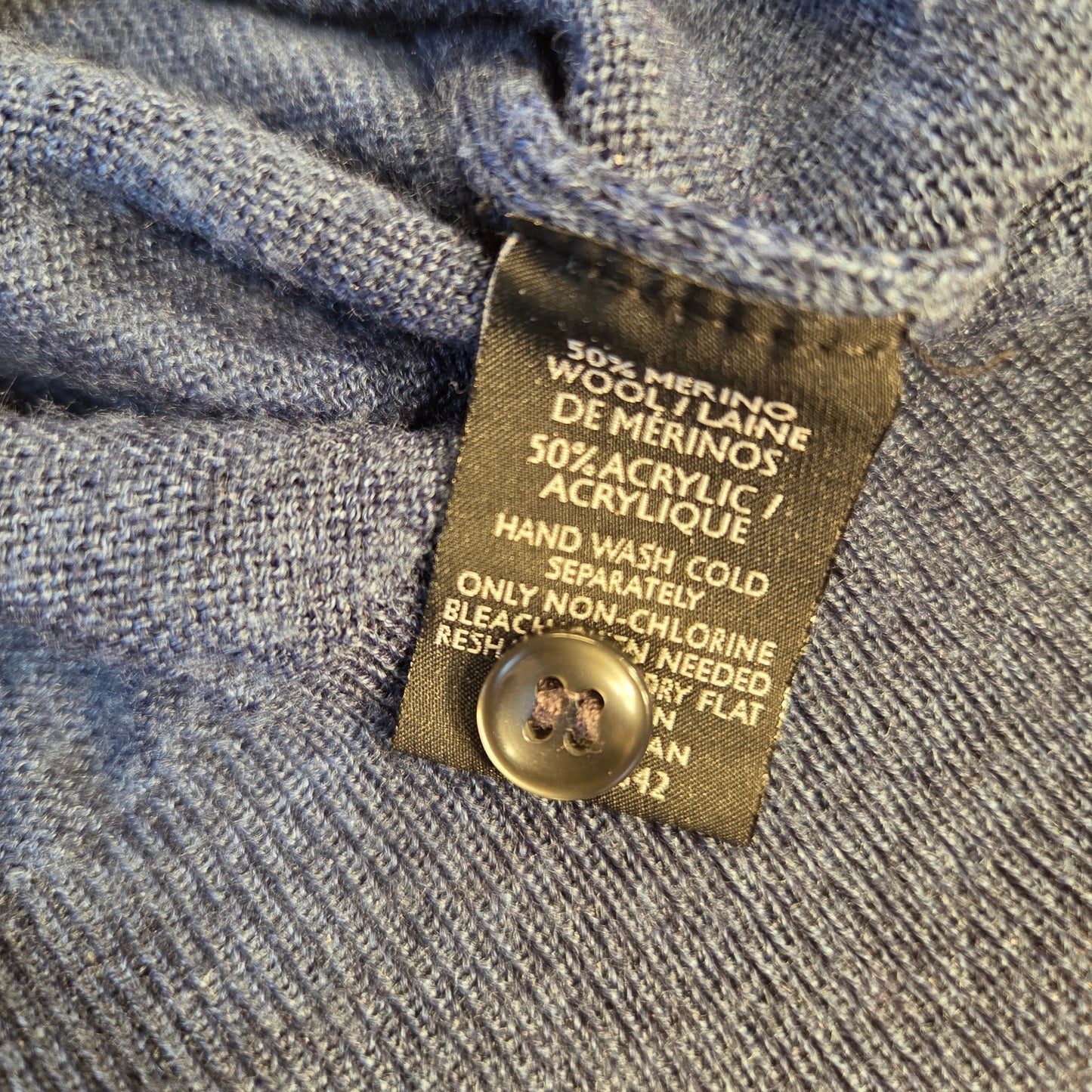 Neiman Marcus blue wool blend 3/4 button pullover sweater tight knit large