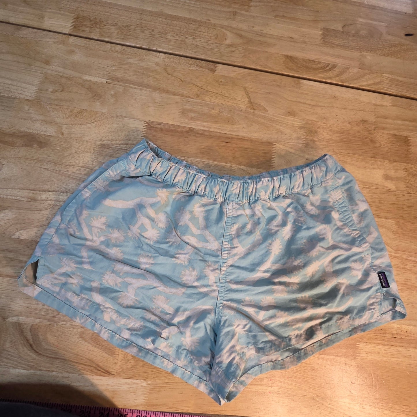 Patagonia Blue Joshua Tree Woman's Shorts White Elastic Waist Pockets Large