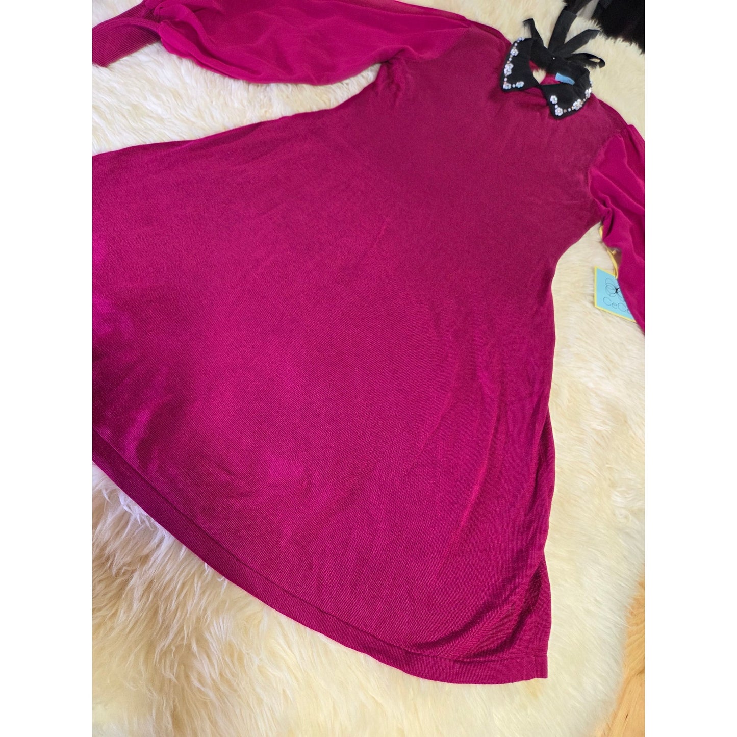 NWT Cece Pink fuchsia magenta sweater dress rhinestone Peter Pan collar