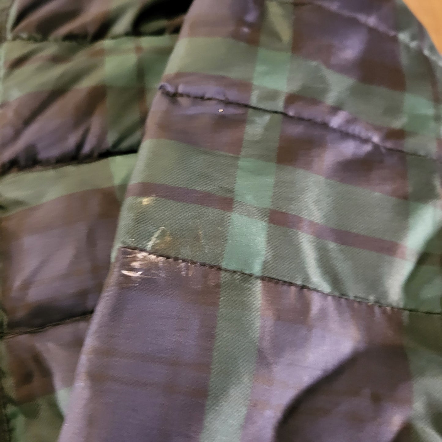 Charter Club Blue Green Plaid Puffer Coat Gold Closures (See slight damage)