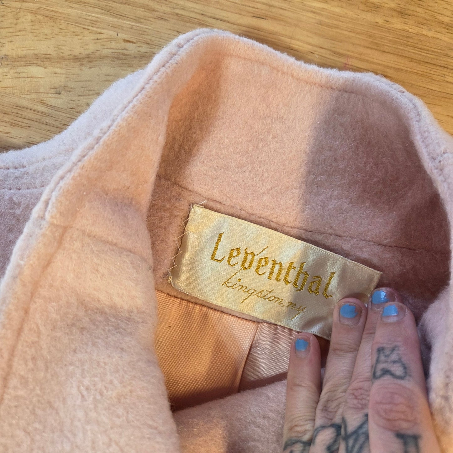Leaventhal Kingston New York pink vintage wool midi jacket large shoulder pocket