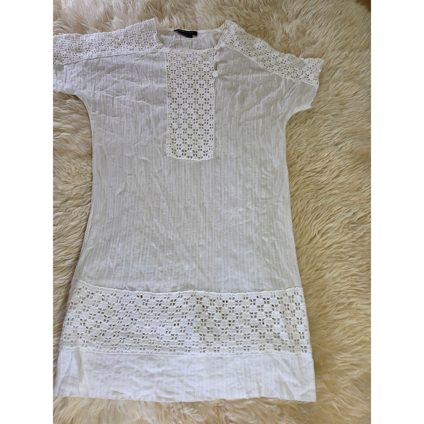 BCBG Max Azria white cotton eyelet short sleeve Tunis dress top short sleeve