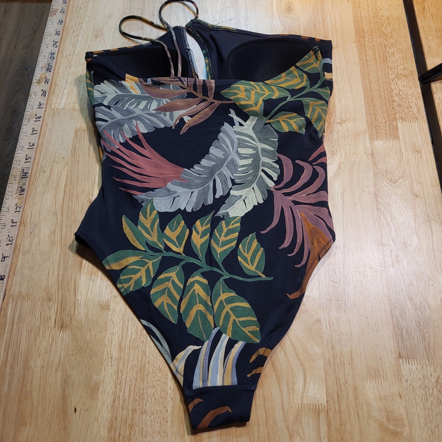 Size 14 Berry Color Floral Botanical One Piece Bathing Suit Side Shoulder Strap