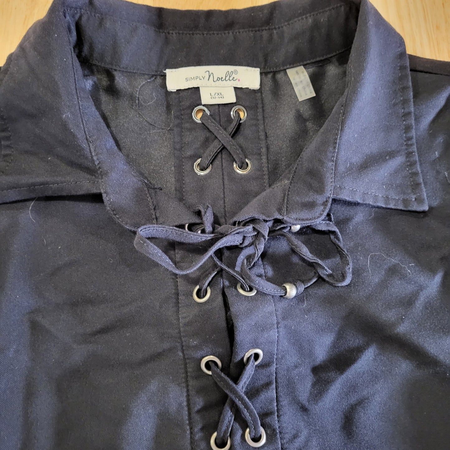 Simply Noelle Black Collared Sleeveless Shirt Dress Laced Detail Pockets L