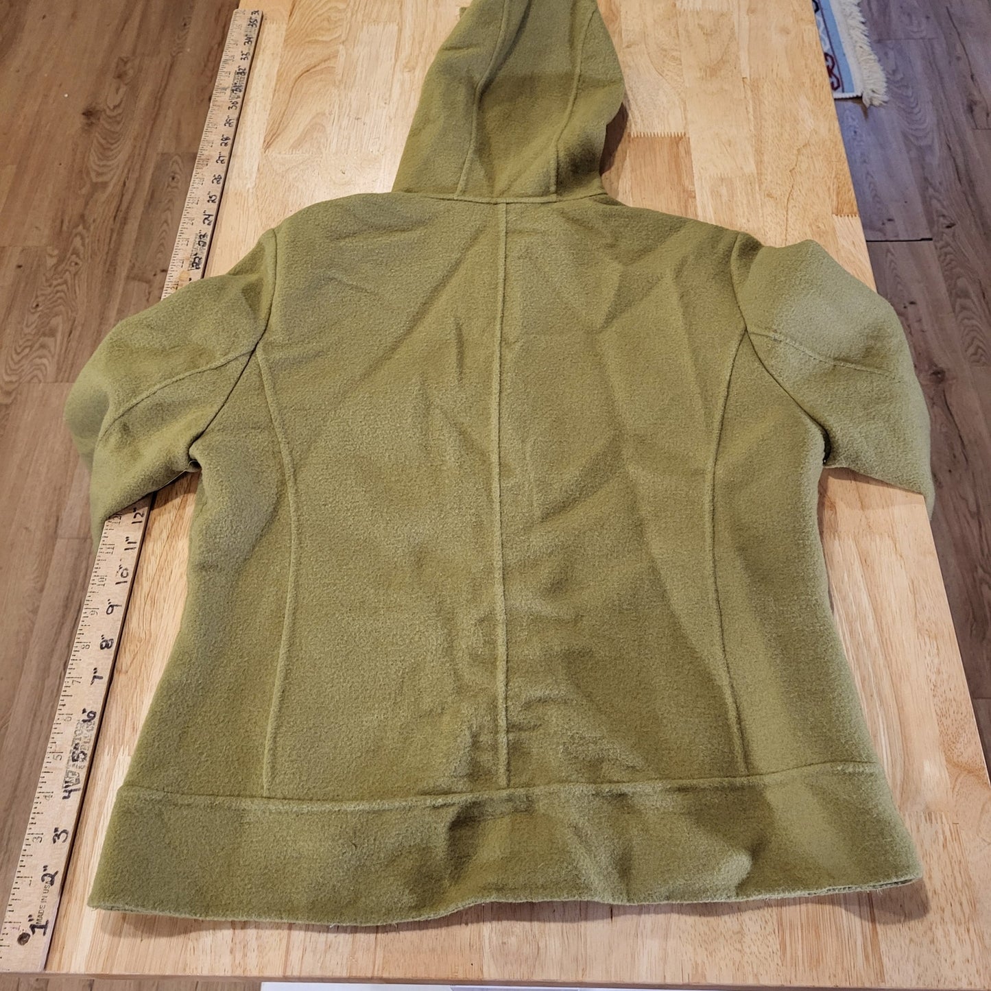 Alexandra Bartlett Green Wool Hooded Zip Size Medium Pockets 19" P2P