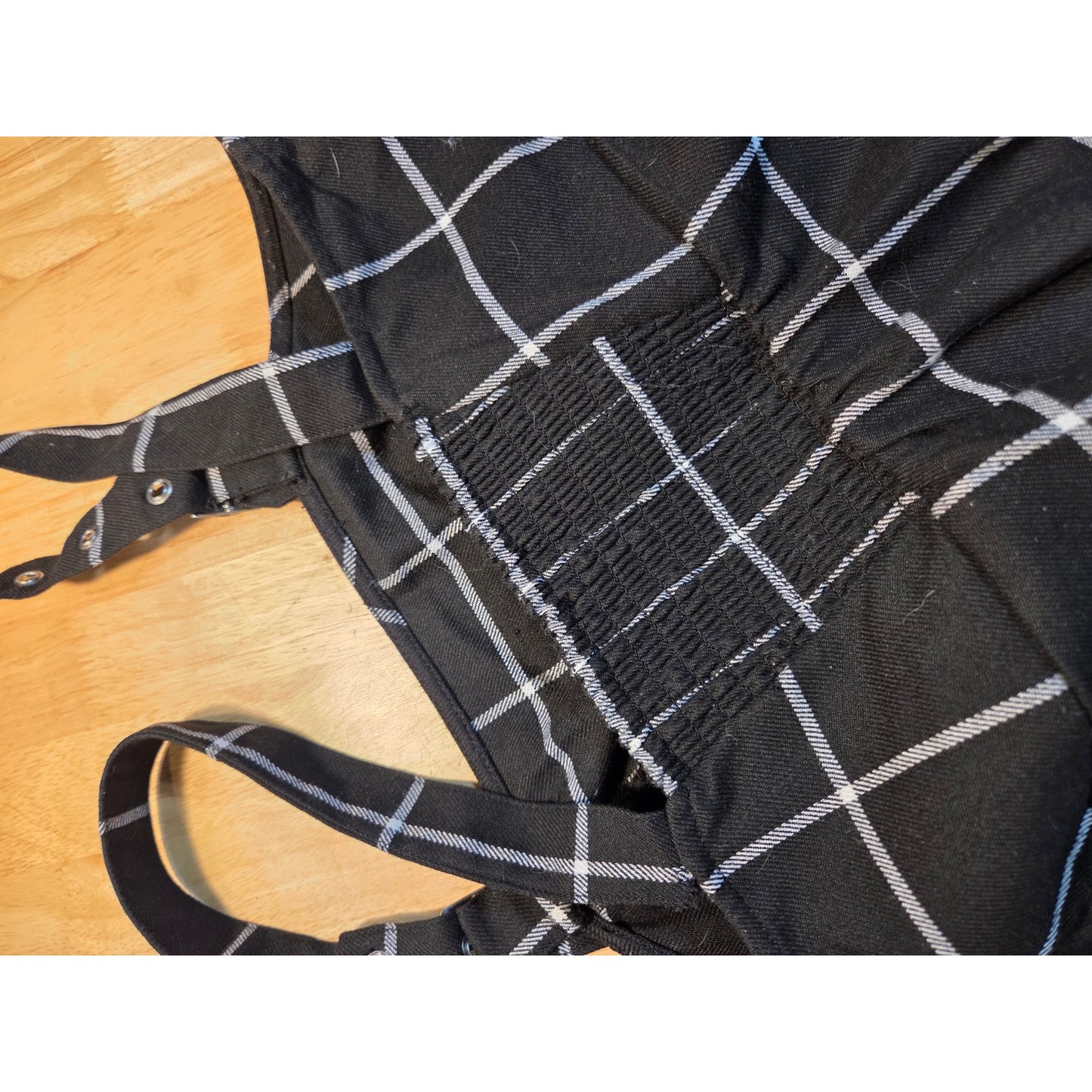 Hot Topic goth overall skirt dress silver buckle black white plaid small pocket