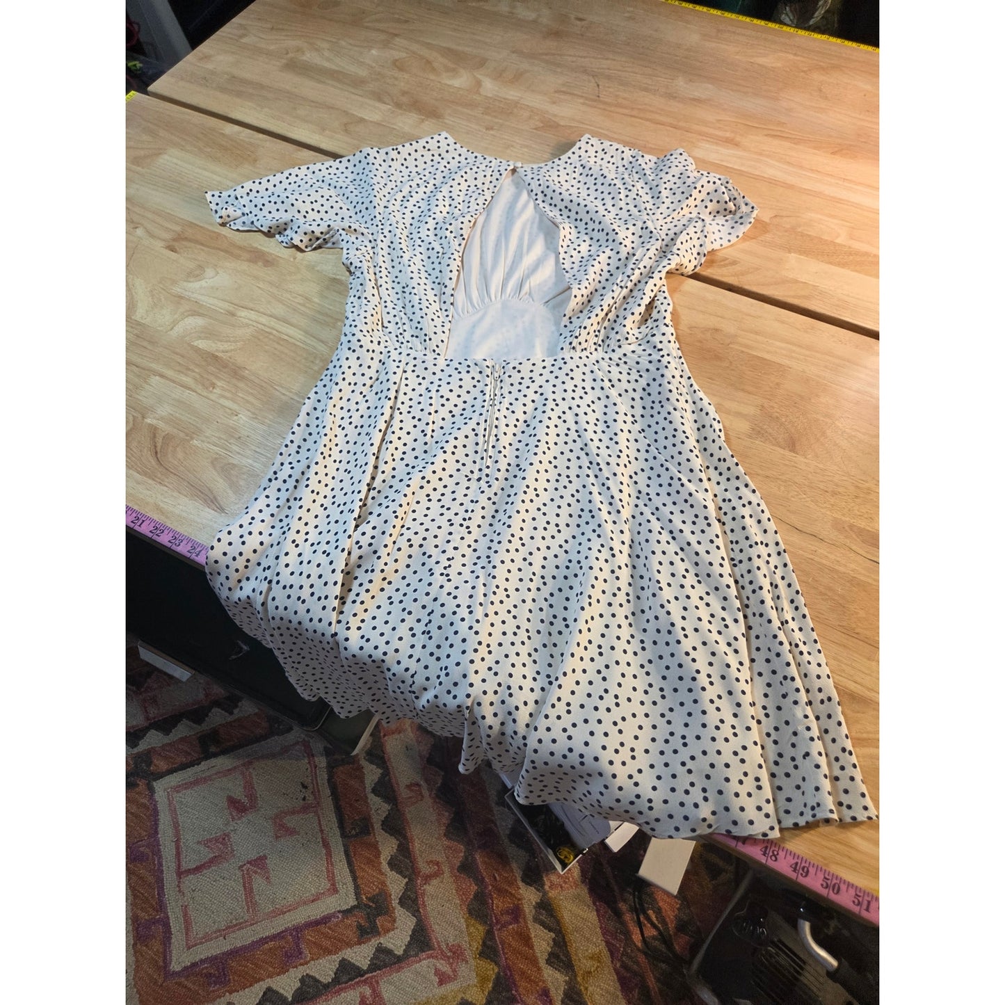 GB brand white polka dot flutter sleeve open back knee length dress size large