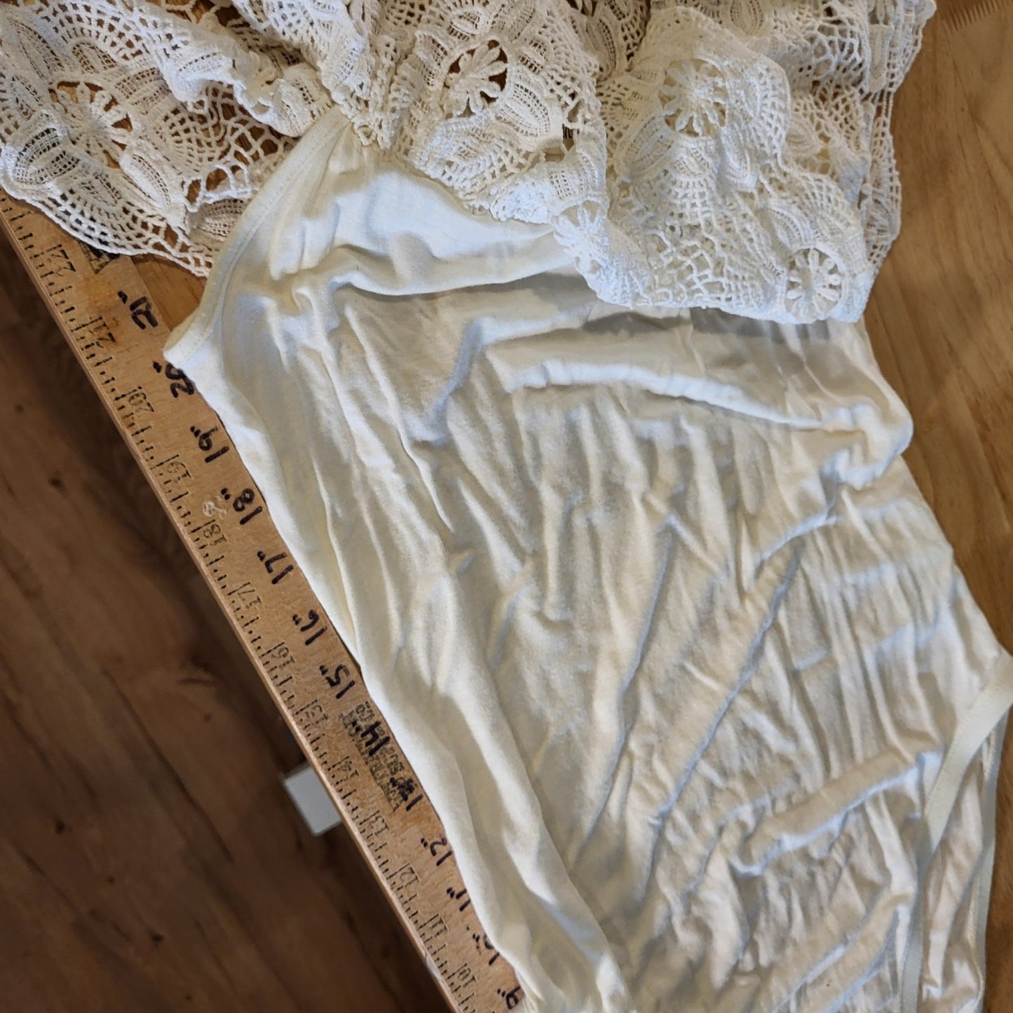 Taylor & Sage Cream Body SUit Crochet Bardot Top Soft XS 14" P2P