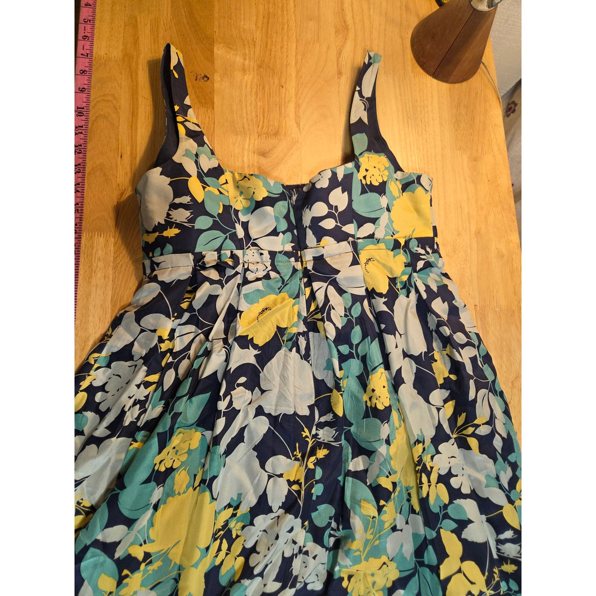 Max and Cleo size 8 blue and yellow floral print silk skater dress sleeveless