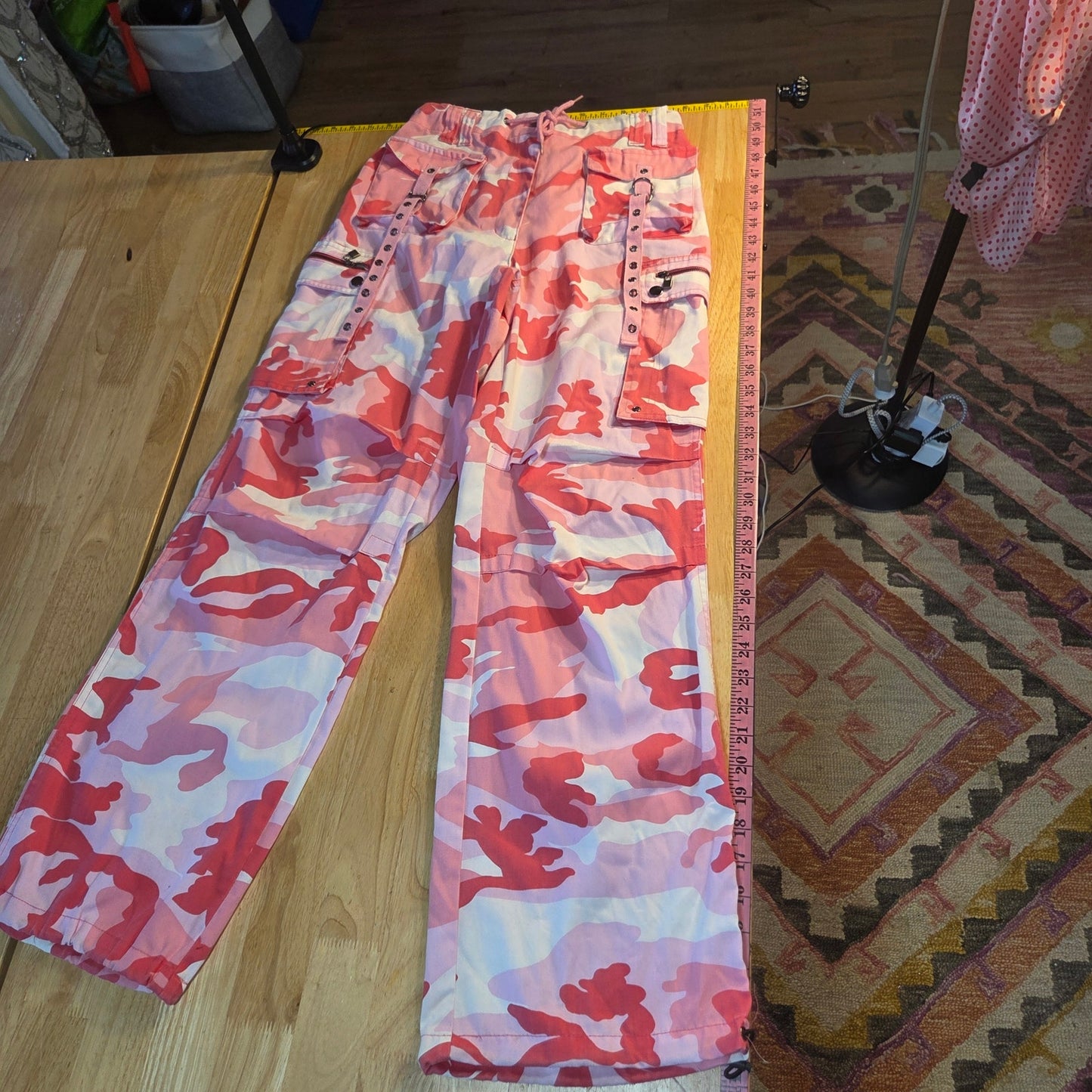 Riflessi pink camouflage Raver pants bondage straps wide leg adjustable 2XL