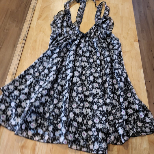 B'Delicious Teddy Dress Black Floral Sleeveless Back Tie Knee Length