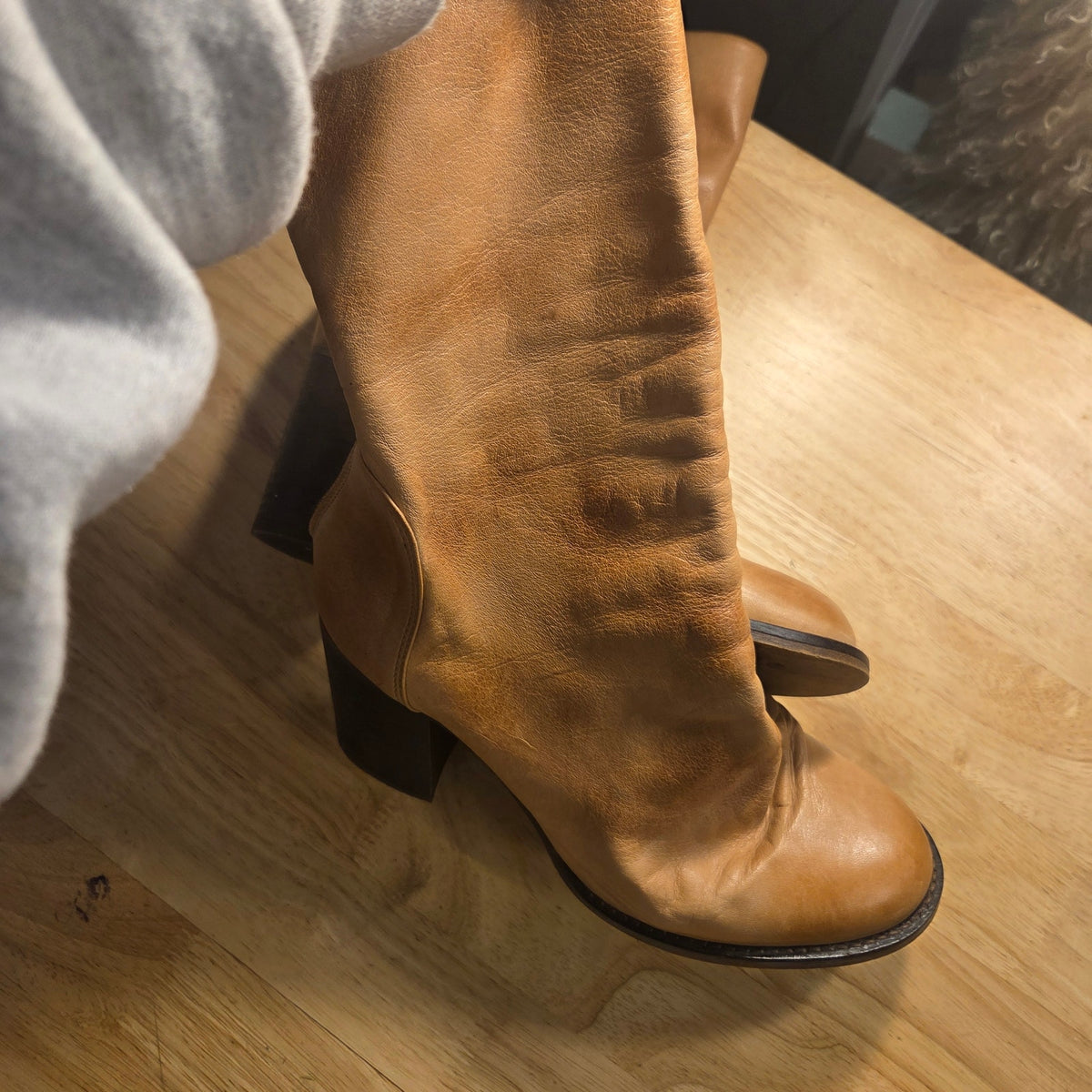 Free People camel soft leather block heel boots size 39