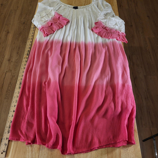 Fig & Vine White Pink Ombre Ruffle Tiered Off Shoulder Cotton Rayon XL