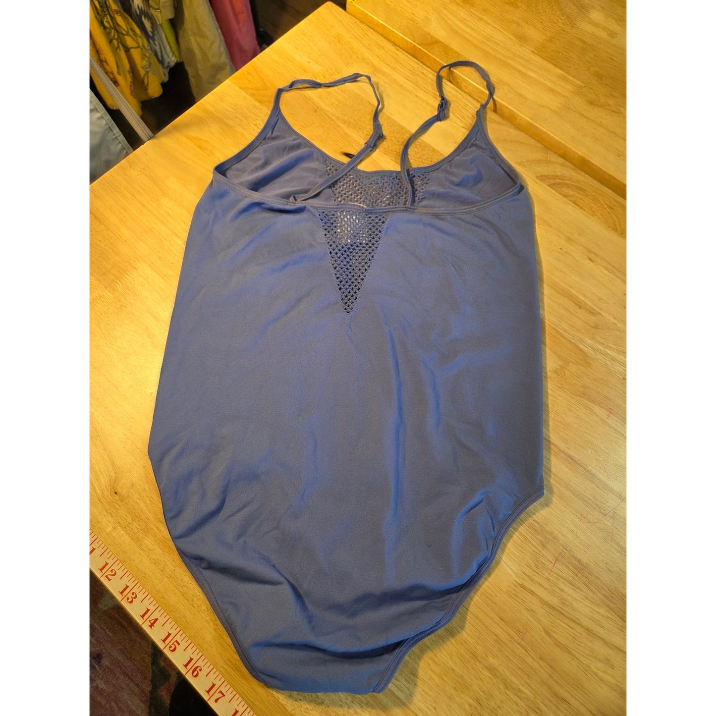 Victoria's Secret blue spaghetti striped bodysuit mesh cut out snap adjust lrg