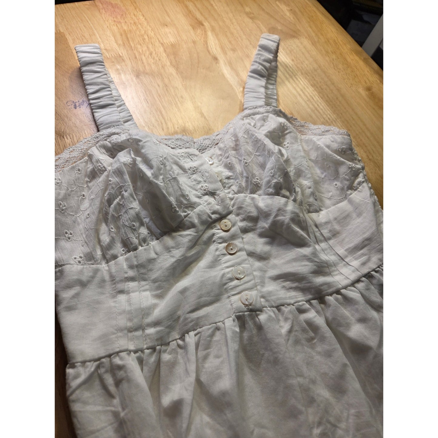 NWT Blush white cotton eyelid dress elasticated stretch back sleeveless M