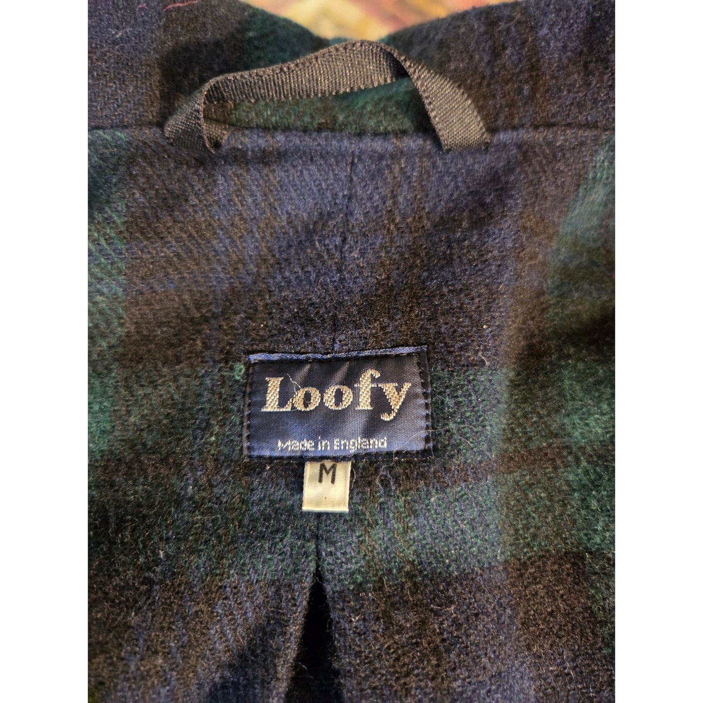 Loofey Swiss Plaid Wool Lined Navy blue Oiled Trench Rain Coat Medium Tartan