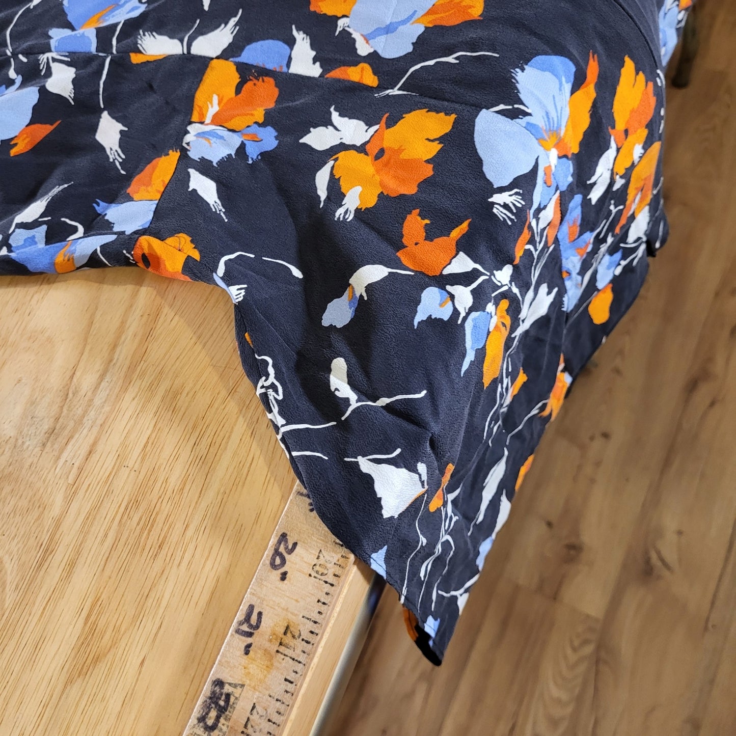 Joie Blue Orange Floral 100% Silk Sleeve Cap Sleeve Mermaid Hem Bias Cut 4