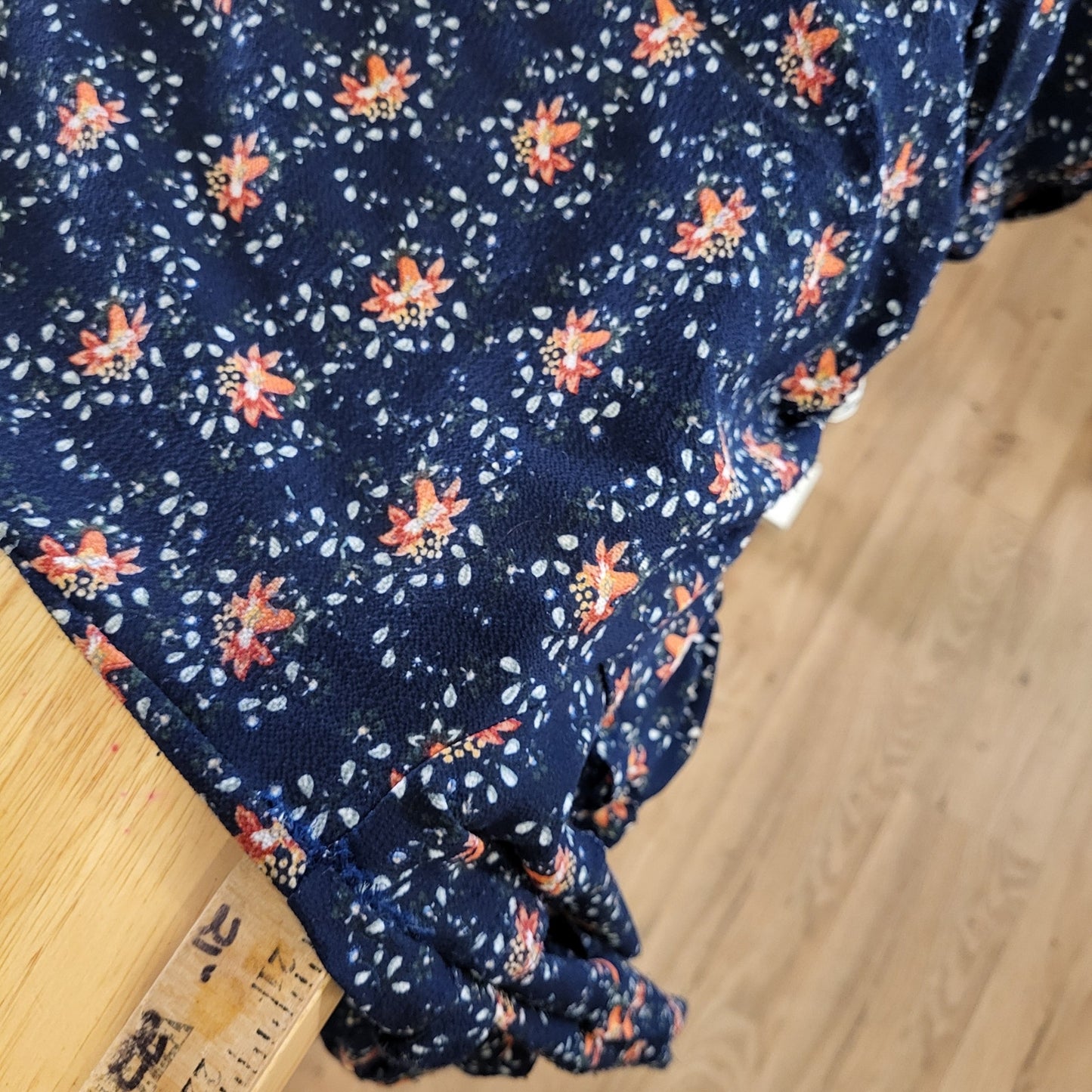 Max Studios Blue Floral Long Sleeve Mini Dress Tiered Ruffle Medium