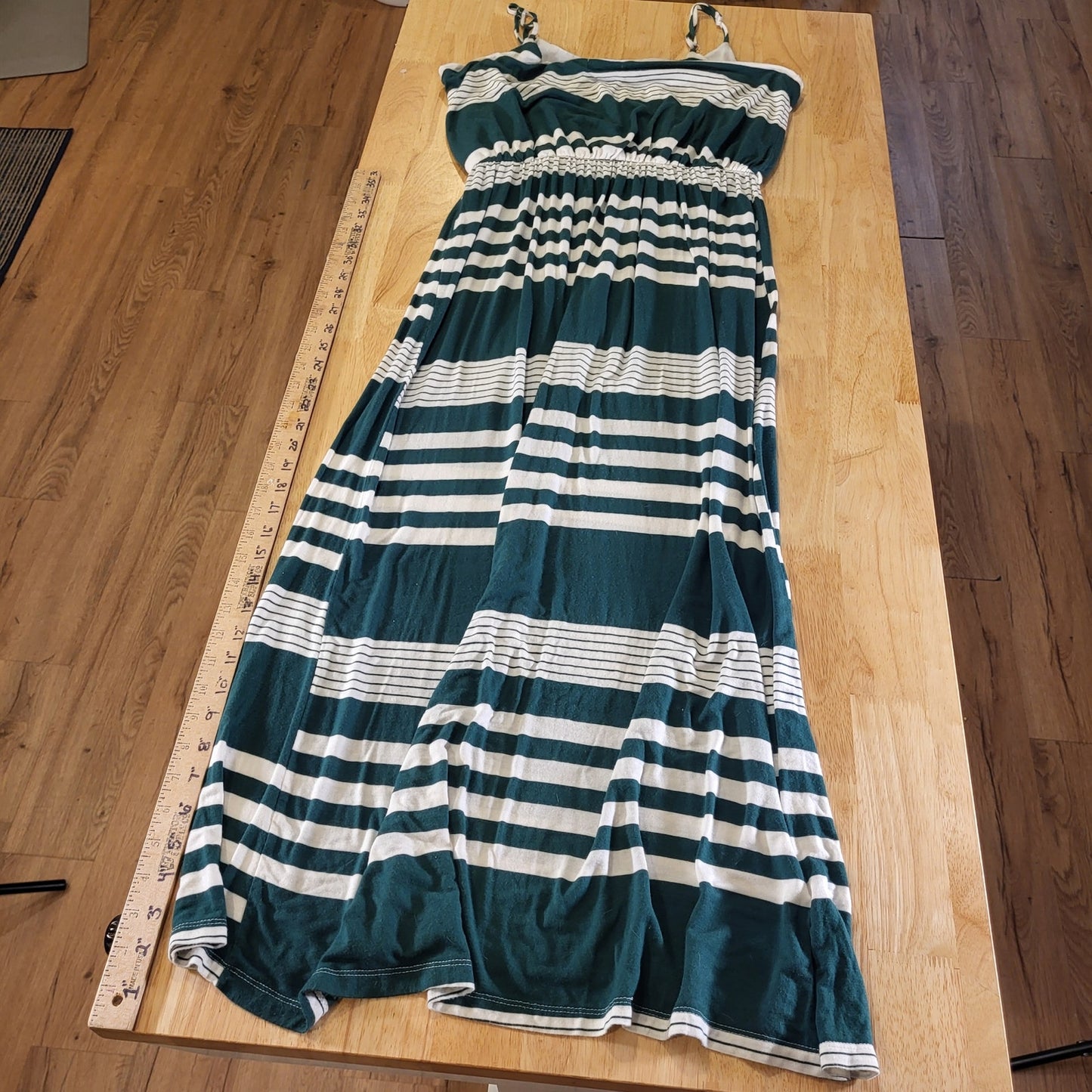 Espresso Green Striped Rayon Jersey Knit Tank Maxi Dress Stretch Summer L