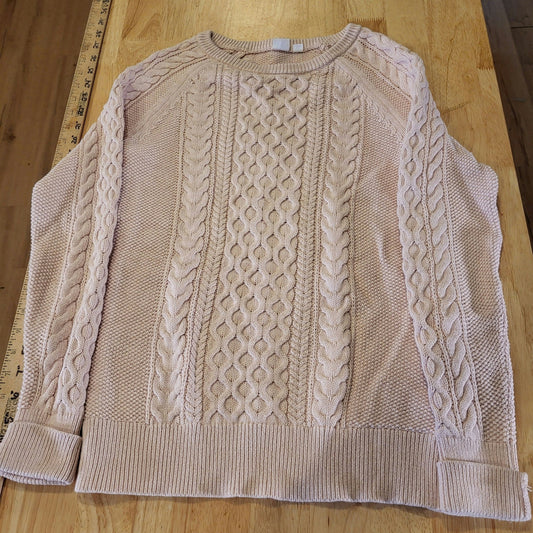 Gap pink cable knit sweater 100% cotton small 17" Pit to pit 25" long retro