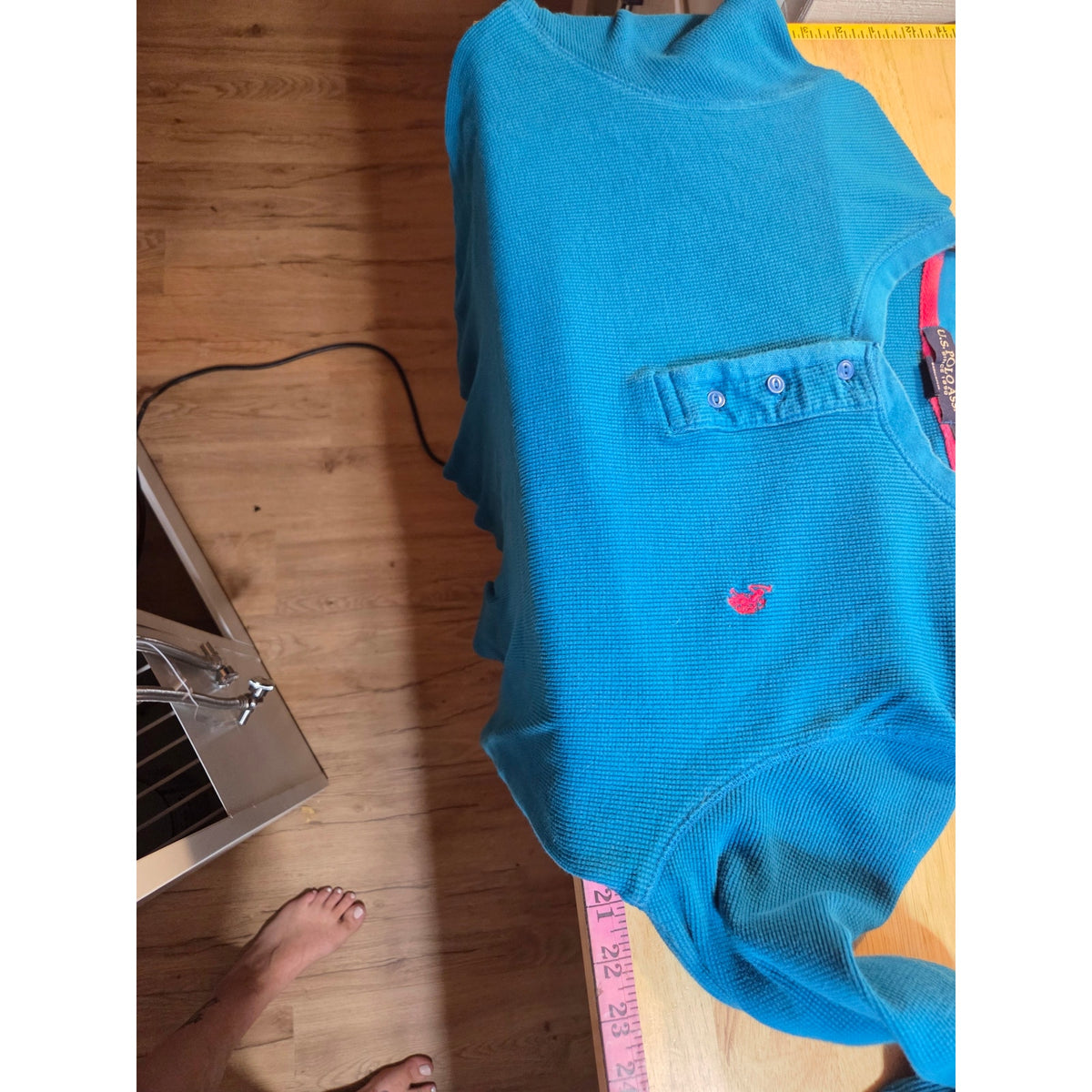 US polo Association turquoise waffle knit long sleeve shirt pink contrast medium