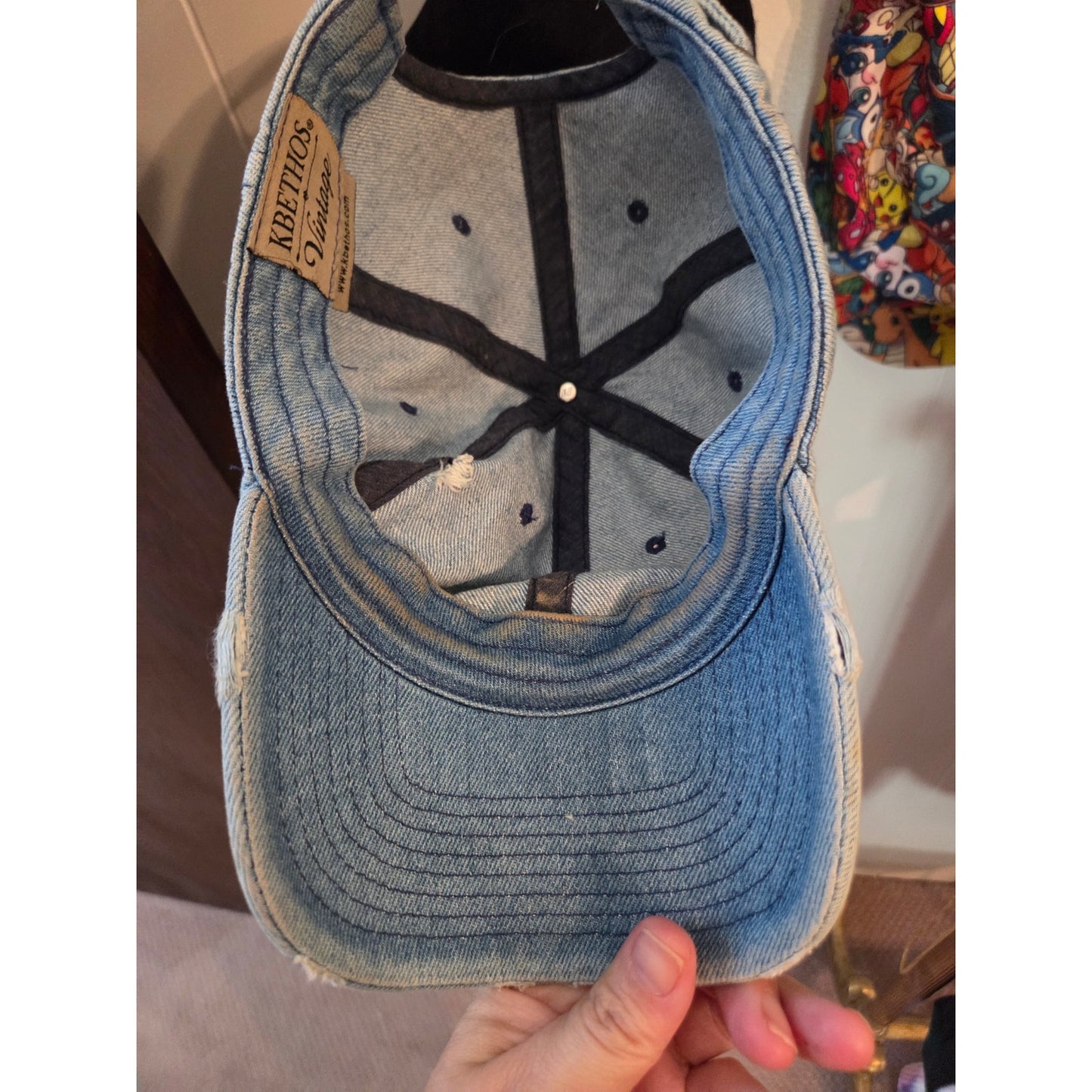 Kbethos Vintage light wash denim distressed adjustable baseball hat